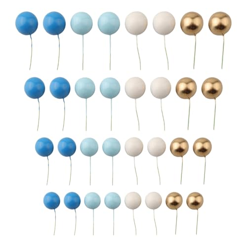 Helilyco Lot de 32 boules de décoration de gâteau pour fête d'anniversaire, mariage, cupcakes, décoration de biscuits – Vert, bleu, noir doré, rouge, rose, violet en mousse avec fil, 20 x 20 x 4,5 cm – vue 3