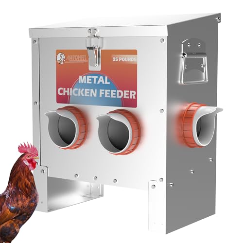 HAYOHRT 25lb Automatic Chicken Feeder with 4 Ports, Metal