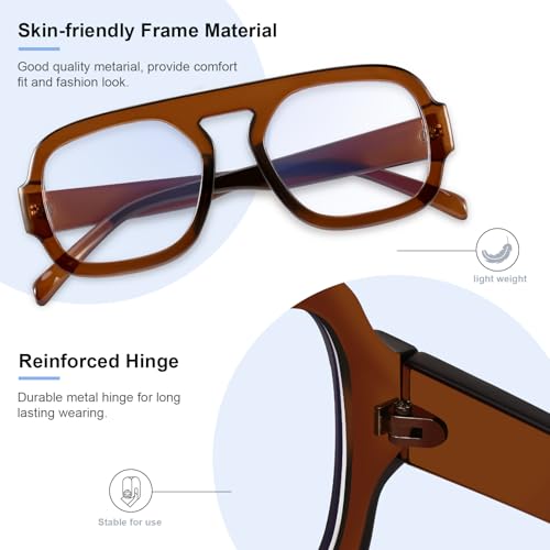 Image of Aviator Blue Light Blocking Glasses for Women Men Square Flat Top Computer TV Eyeglasses Anti Eyestrain