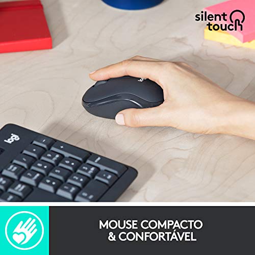 Kit Teclado e Mouse Logitech MK295 sem fio - Tecnologia SilentTouch para digitação e cliques silenci
