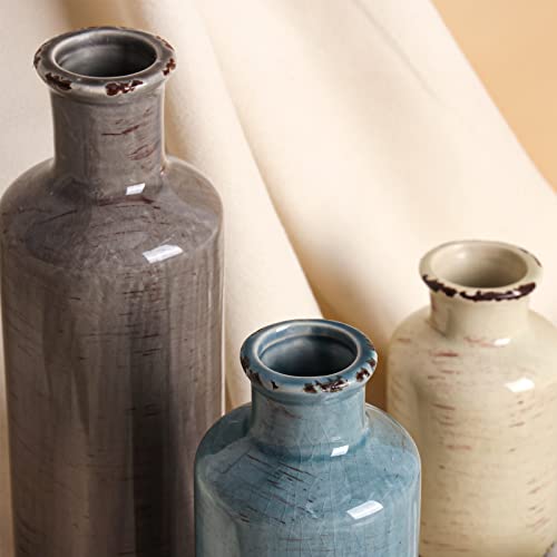 CUCUMI Ceramic Flower Vases Set of 3, Rustic Coastal Home Decor for Farmhouse Shelves, Ocean Beach Style, Mantle, Fireplace, Coffee Table, Shelf for Living Room - Image 4