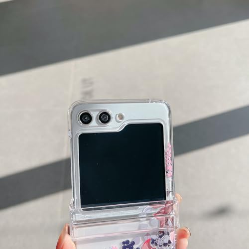 Coque Galaxy Z Flip 4 fleurie transparente rigide à bracelet perles hortensia