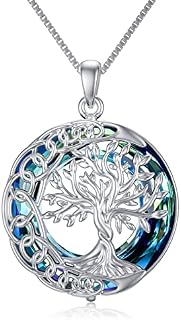 Mother's Day Gifts for Women Tree of Life Necklace Moon Necklace 925 Sterling Silver Crystal Pendant Necklace Tree Life Jewelry Gift for Wife Girlfriend Sister Mum Grandma Daughter Birthday Gifts