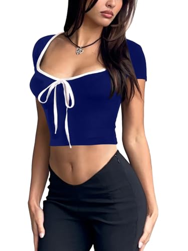 Image of Aahwan Women's Royal Polyester Regular Fit Cropped Top