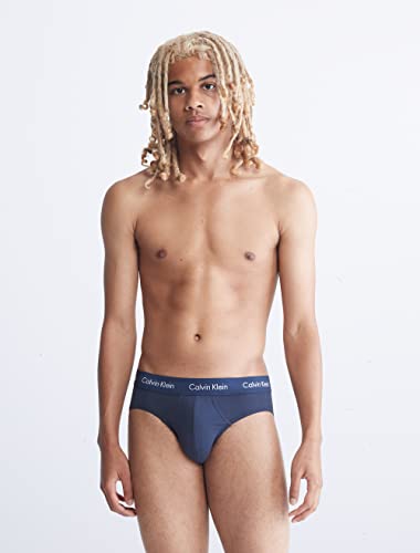 Calvin Klein Herren-Unterwäsche, Baumwoll-Stretch, 7er-Pack Hüftslip, 3 x Schwarz, 2 x Blauer Schatten, 2 x Kobalt-Wasser 2