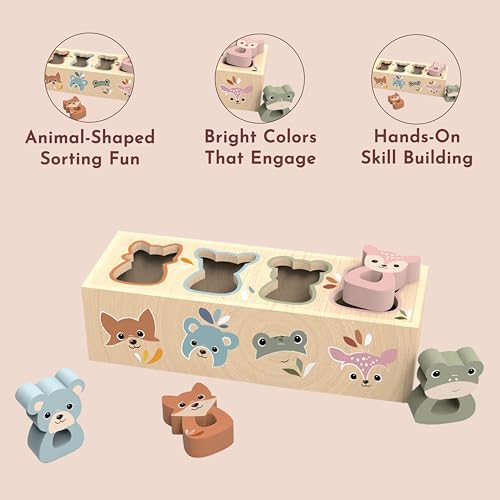 Image of SPEEDY MONKEY Wooden Animal Shape Box for Toddlers 12m+ Shape Sorter Toy | wooden animal shapes, shape sorter toys for toddlers, color recognition, cognitive play, fine motor skill, preschool learning