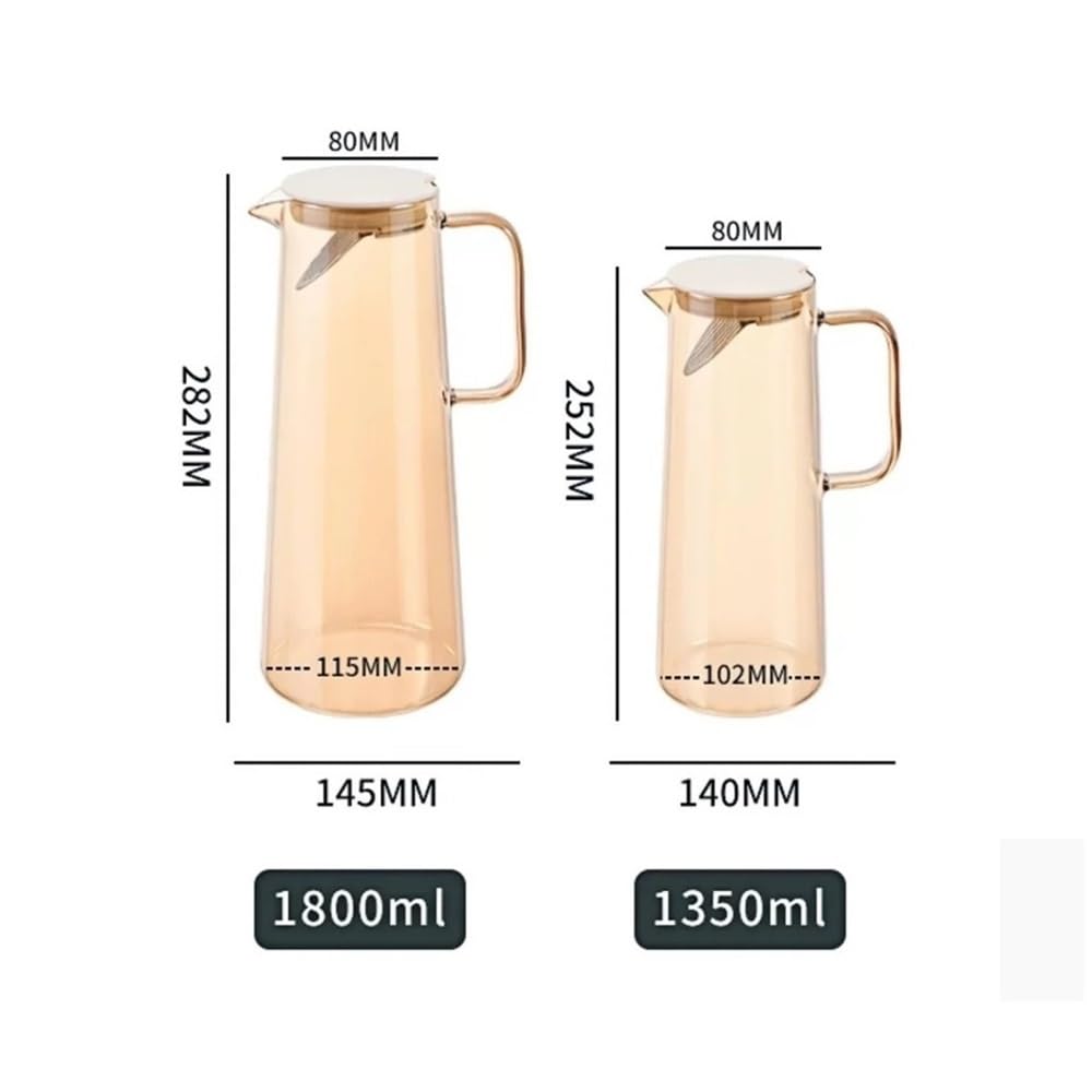 Dzban na wodę Dzbanek na wodę ze szkła 1,35 l/1,8 l z pokrywką i uchwytem, ​​dzbanek na mrożoną herbatę i kawę, naczynia do serwowania napojów Szklany garnek(Clear,Duży)