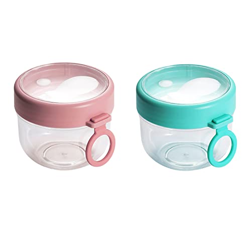 CAPRIZ Paquete de 2 recipientes de avena con tapas y cucharas, recipientes de plástico de gran capacidad de 20 onzas, recipientes de almacenamiento de alimentos, portátiles, reutilizable