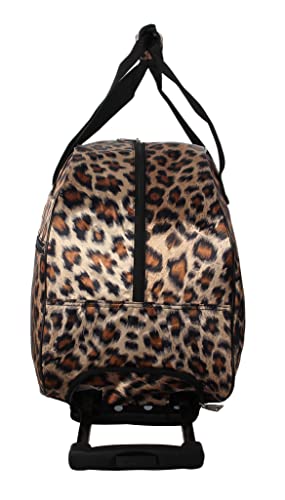 Betsey Johnson Designer Carry On Luggage Collection - Lightweight Pattern 22 Inch Duffel Bag- Weekender Overnight Business Travel Suitcase with 2- Rolling Wheels(leopard)