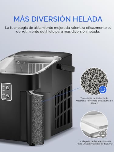 Miniatura 9 de Fohere Máquina De Cubitos De Hielo, Cubitos De Hielo En 5 Minutos, 14 Kg En 24 Horas, Mini Máquina De Cubitos De Hielo Autolimpiable, 2 Tamaños De Cubitos De Hielo Para Cocina Negro Oscuro