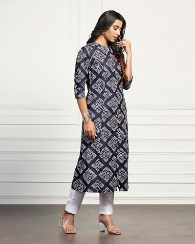 Tadkee Women Printed Kurta With Pant (Nx-Kurti-Pant-Box-112-Navy-S)