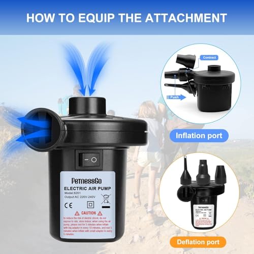 Image of Electric Air Pump, Electric Pump for Inflatables, 150W Pool Pumps, Portable Deflator Pumps with 3 Nozzles for Air Mattress, Swimming Ring | Black
