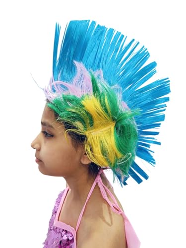 Image of BookMyCostume Assorted Mohawk Wig for Kids & Adults | Funky Rockstar Punk Style Fancy Dress Hairwig | Western Dance Hair Accessory for Boys & Girls | Cock Style Hair for kids for Theme Parties | Free Size