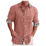 Herren Bluse Herrenen Basic Oberteil Schule Kurzer Schlichte Tops Gentelman Knopfleiste Summer V Ausschnitt Weiche Langarmm Lauschig Baumwolle Langarm-Shirts (03-Rosa,3XL)