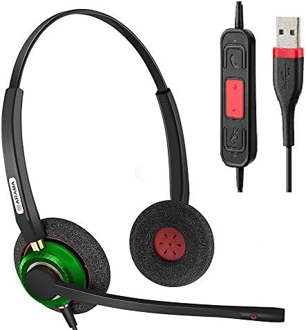 Arama USB Headset with HD Sound, Ultra Noise-Cancelling Microphone Wideband Computer Headphones for Skype Business UC, Unified Communications, Softphone, and PC
