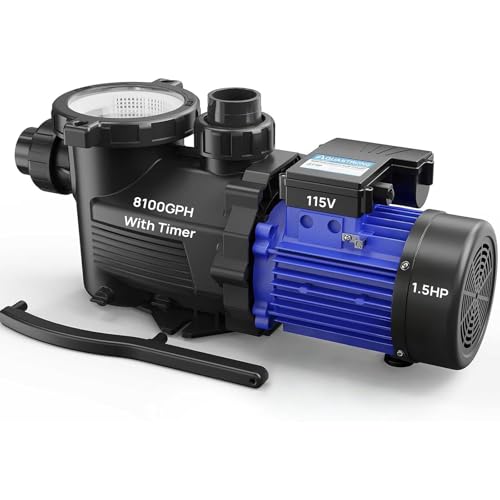 Image of Aquastrong 1.5HP In /Above Ground Pool Pump with Timer, 115V, 8100GPH, High Flow, Powerful Self Primming Swimming Pool Pumps with Filter