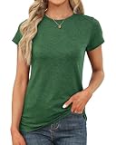 Memorose Womens Short Sleeve Tops Summer T Shirts Round Neck Fashion Causal Basic Tee DarkGreen L