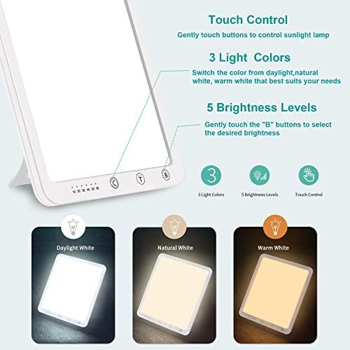 Azhien SAD Light Daylight Lamp, 10000 Lux UV-Free Full Spectrum Led Light Box, Sunlight Lamp with 5 Adjustable Brightness Levels, UV-Free, CRI> 90,Memory Function