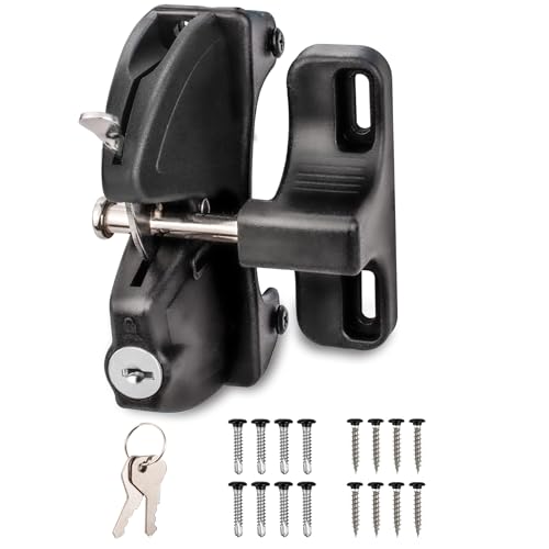 MustGood Self-Locking Gate Latch, 2-Sided Key Lock, Black Fence Hardware for Wood Metal Vinyl Gates