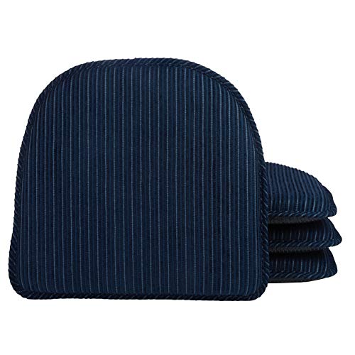 Klear Vu Striped Padded Non-Slip Dining Kitchen Chair Pads, 15" X 16" Nakita Navy 4 Pack #TOP4