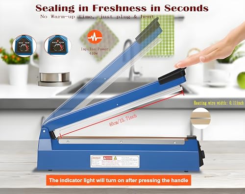 Impulse Sealer 16 inch Manual Heat Sealer Machine with Adjustable Heating Mode, ABS Shrink Wrap Bag Sealers for Plastic PE PP Bags, Portable Poly Bag Sealing Machine with Extra Replace Kit (blue) - Thumbnail 3