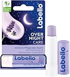 LABELLO Overnight Care Lippenpflegestift, Lippenpflege mit Sheabutter & ätherischem Lavendelöl für sanfte Lippen am Morgen, Lippenbalsam für 8h Pflege über Nacht (4,8 g)