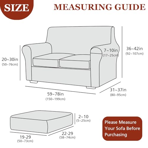 NICEEC Spandex Stretch 3 Pieces Loveseat Cover Water Repellent Couch Cover 2 Cushion Sofa for Pet Super Soft Sofa Slipcovers for Living Room Easy Fit Furniture Protector Washable(Coffee)