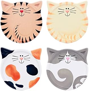 Cisolen 4 Pack Cat Cartoons Ceramic Coasters Absorbent Drinks Coasters with Cork Bottom Cartoons for Cups Mugs Living Room Decoration