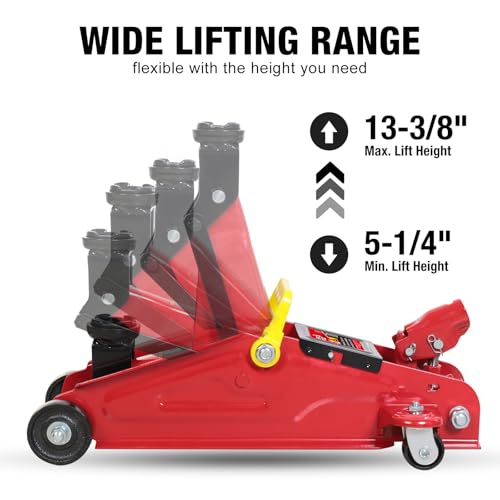 Image of Big RED Torin Low Profile Floor Jack: Hydraulic Trolley Floor Jack Combo with 2 Jack Stands, 2 Ton (4000 lb.) Capacity