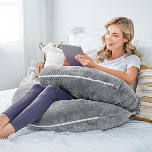 Meiz Pregnancy Pillows, J Shaped Pregnancy Pillows For Sleeping, Detachable Pregnancy Pillow, Full Body Maternity Pillow For Pregnant Women With Velvet Cover, Grey #TOP5