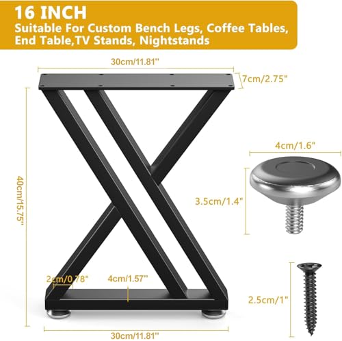 Image of 16'' Metal Table Legs, Sturdy Black Bench Legs, Suitable for DIY Coffee Tables, Dining Tables, Desks, and Benches(H40cm x W30cm, 2 Piece) (16''Y-Type)