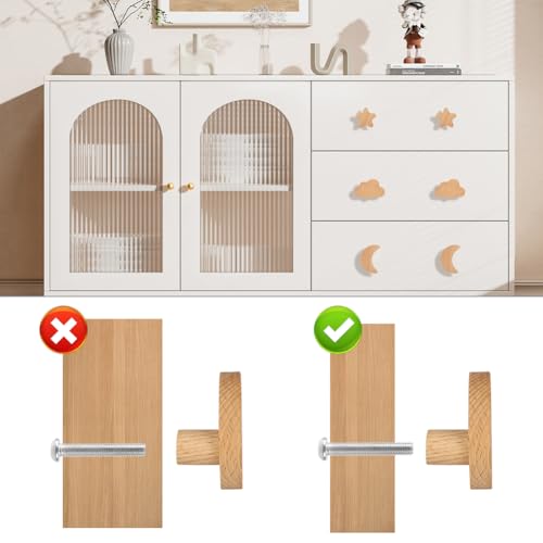 Aolso Schrankknöpfe Holz fur Kinderzimmer, 6 Stück Holzschrankknöpfe mit Schrauben, Schubladen – Naturholz, Holzgriffe für Kinderzimmer, Holzknöpfe für Schränke und Schubladen