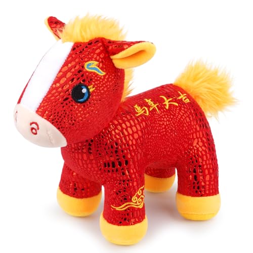 MUFEIRUO Chinese New Year Plush Horse,2026 Standing Red Horse Plush with Embroidery,Chinese New Year Decorations 2026,New Years Gifts for Kids Girls Boys