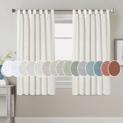 H.VERSAILTEX Linen Blended Curtains - Tab Top Window Treatments Panels Drapes for Living Room, Elegant Energy Efficient Light Filtering (Set of 2, 52