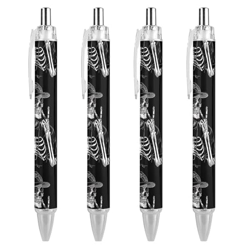 Stylos rétractables noirs motif squelette pour le bureau et les cours