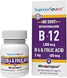 Superior Source No Shot Vitamin B-12 Methylcobalamin 1000 mcg, B-6 & Folic Acid 400 mcg - Supports Brain & Heart Health - Aids Natural Energy Levels - 60 Sublingual Dissolving Tablets