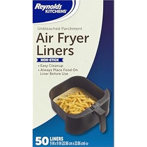 Reynolds Kitchens Air Fryer Liners Disposable, Unbleached Parchment Paper Sheets, 50 Count