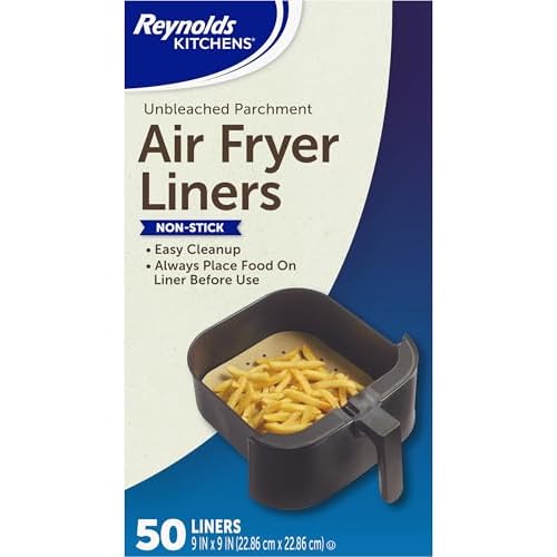 Reynolds Kitchens Air Fryer Liners Disposable, Unbleached Parchment Paper Sheets, 50 Count