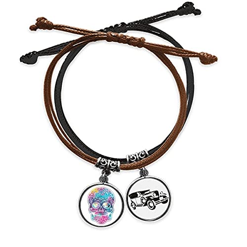 Bracelet Fleur Cirrus crâne coloré en cuir, le cadeau idéal en corde