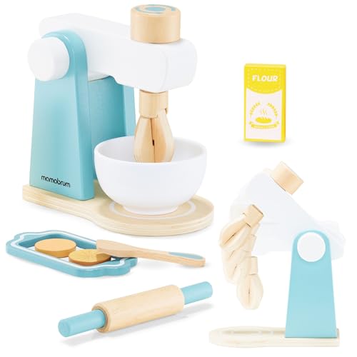 mamabrum Holz Mixer für Kinderküche – Spielzeug Handrührgerät ab 3 Jahren – Kinderküche Zubehör Holz – Fördert Motorik & Kreativität – Sicheres Küchenspielzeug mit Zubehör