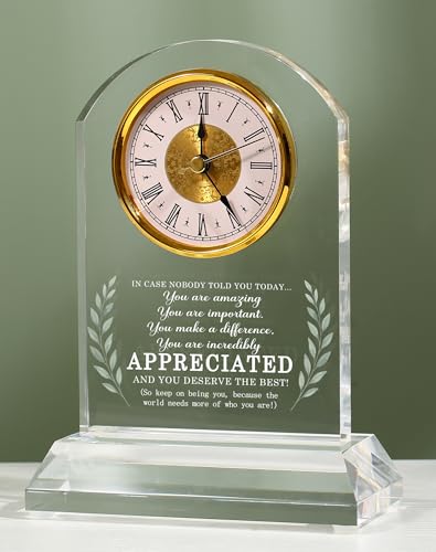 Thank You Appreciation Gifts for Women Men Teacher Friends, Inspirational Gift Ideas, Coworker Leaving Gifts, Motivational Quote Desk Clock Home Office Decor, Gift Box Card (Battery Not Included)