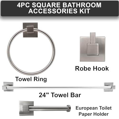 Westbrass A102-07 4-Piece Concealed Scew Mount Bathroom Hardware Set – 24 Inch Towel Bar, Toilet Paper Holder, Towel Ring & Robe Hook, Satin Nickel by Westbrass - Image 3