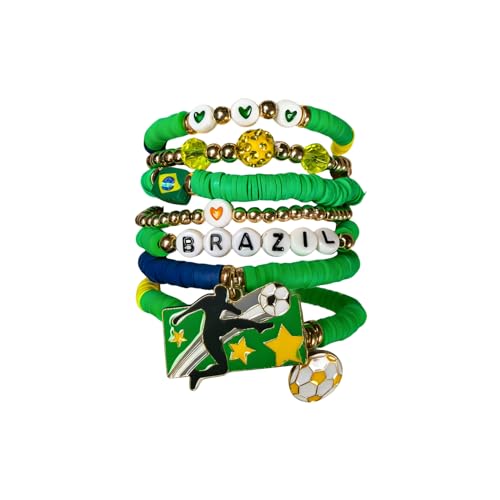 Sinlay Bracelet De Football, Bracelet Homme/Femme, Bracelet Coupe Du Monde ThèMe, Bracelets Extensibles Empilables,éLéMents De Football Et De Drapeau National, Cadeaux Pour Les Fans De Foot (BR)