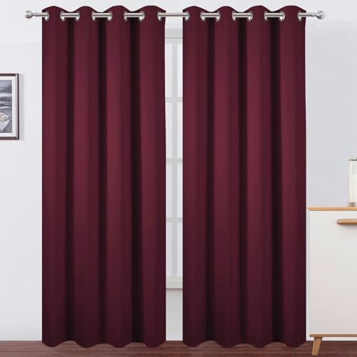 Image of LEMOMO Blackout Curtains 52 x 90 Inch Long Burgundy Red Curtains Set of 2 Panels Room Darkening Curtains for Bedroom and Living Room