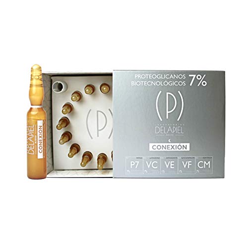 Delapiel - Sérum Facial Conexión - 7% de proteoglicanos encapsulados complementado con 7% de vitamina C- hidratación y restauración de las células epidérmicas - 15 Ampollas
