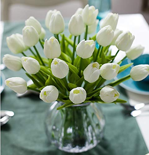 Aim & Ggkk White Tulip Artificial Flowers Silk Flowers For Home Wedding Decorations(20Pcs) #TOP4