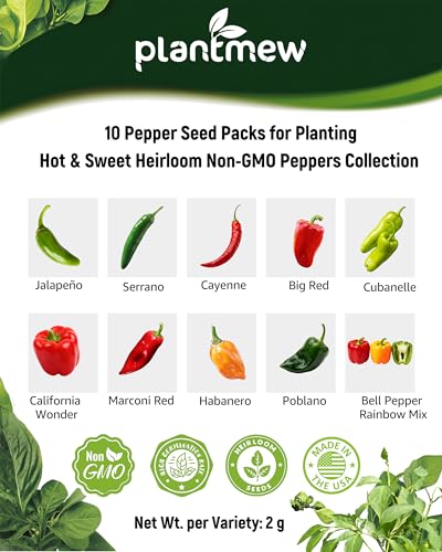 10 Variety Pepper Seeds for Planting - 2000+ USA-Sourced Heirloom Non-GMO Hot & Sweet Mix Includes Jalapeño, Habanero, Serrano, Cayenne, Poblano & Bell Peppers for Indoor Outdoor Garden - Image 2