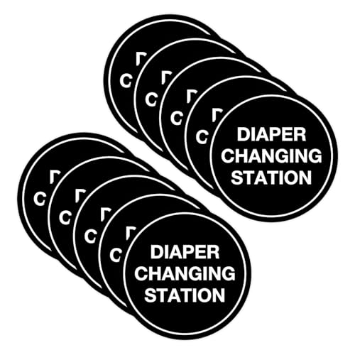 Signs ByLITA Circle Diaper Changing Station Sign (Black) - X-Large - (10 Pack)