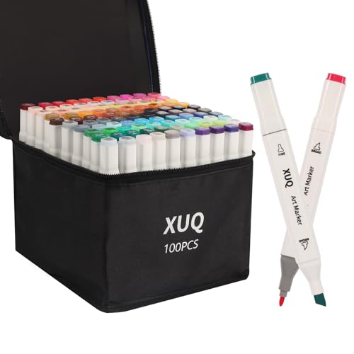 XUQ Alcohol Markers, 100 Colors Dual Brush Tip Permanent Art