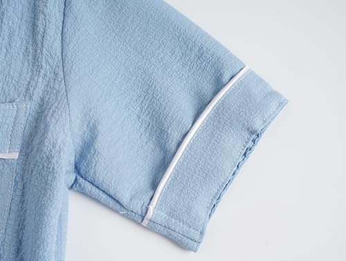 Image of Hupohoi Big Girls Button Down Pajama Set 3pcs Short Sleeve Long Pants with Shorts Crepe Wrinkled Fabric Sleepwear Nighty